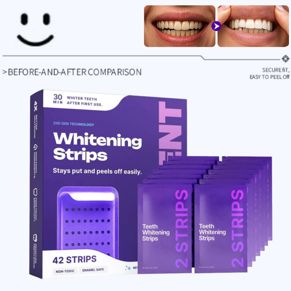 Purple Gel Teeth Whitening Strip 30Min Fast Brightening, Enamel Safe for Daily Use, Freshen Breath, Clean Coffee Stain Oral Care