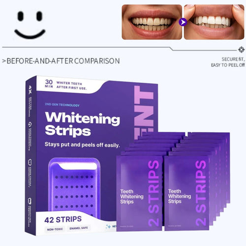 Purple Gel Teeth Whitening Strip 30Min Fast Brightening, Enamel Safe for Daily Use, Freshen Breath, Clean Coffee Stain Oral Care
