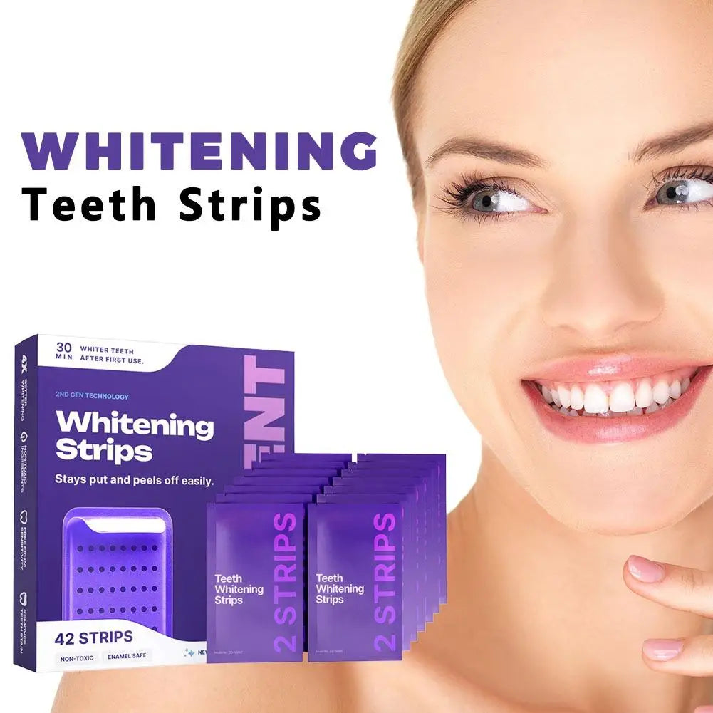 Purple Gel Teeth Whitening Strip 30Min Fast Brightening, Enamel Safe for Daily Use, Freshen Breath, Clean Coffee Stain Oral Care