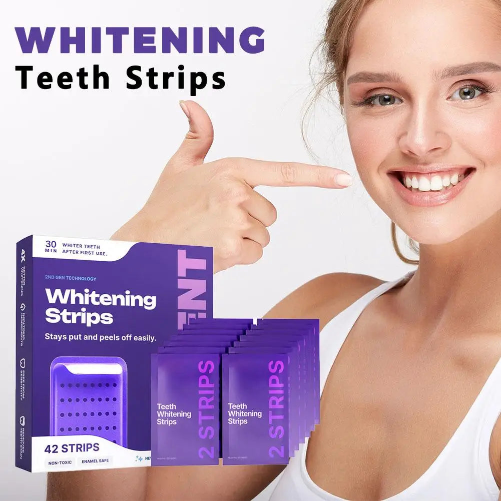 Purple Gel Teeth Whitening Strip 30Min Fast Brightening, Enamel Safe for Daily Use, Freshen Breath, Clean Coffee Stain Oral Care